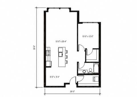 Floor plan for 1 bed, 1 bath, 920 sqft